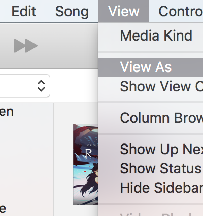 iTunes playlist view mode menu