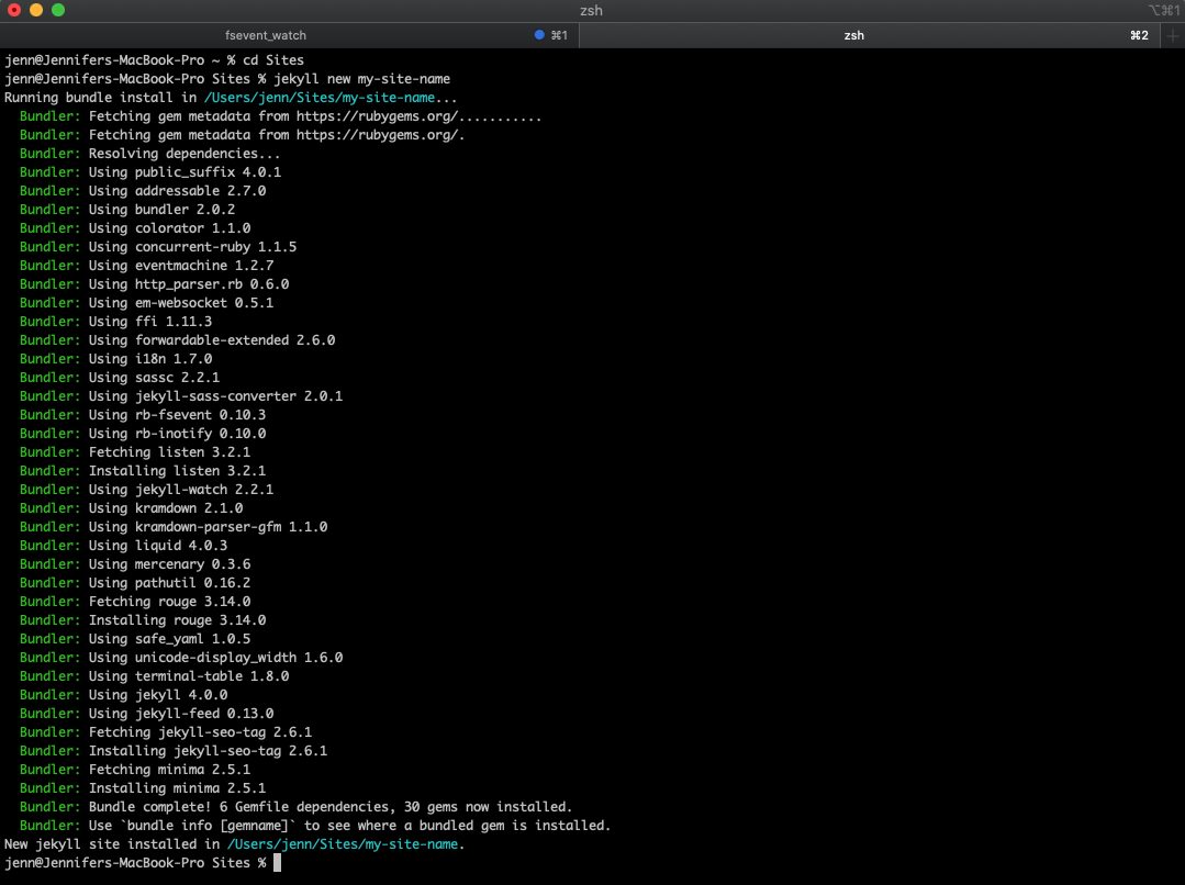 Jekyll new command output in the terminal