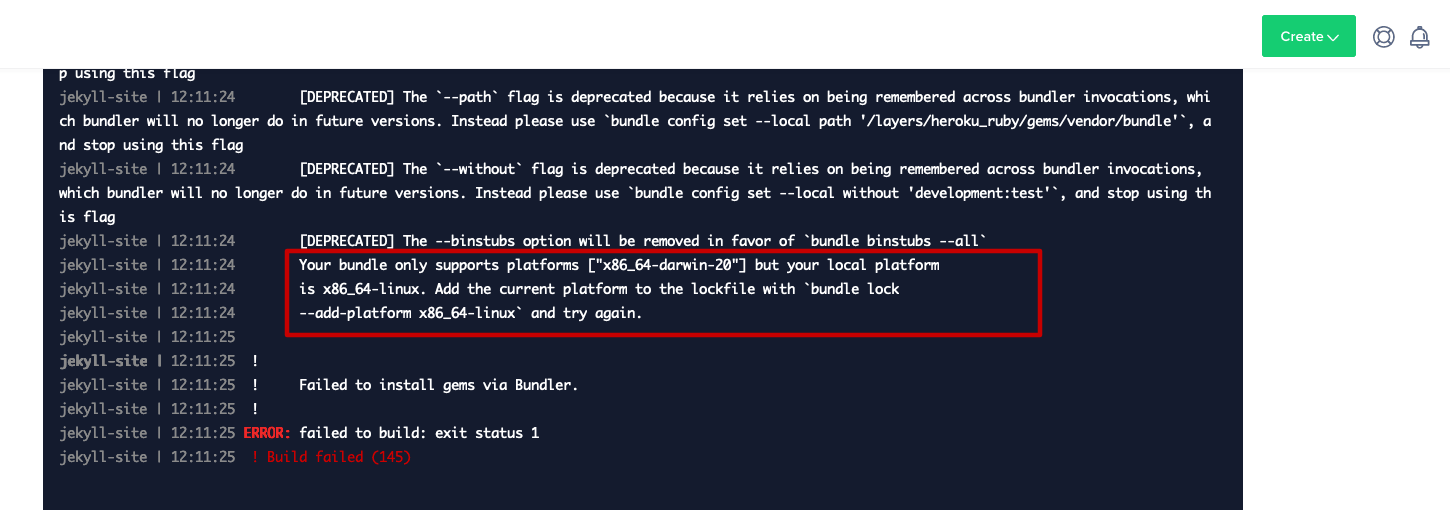Initial deploy build error log