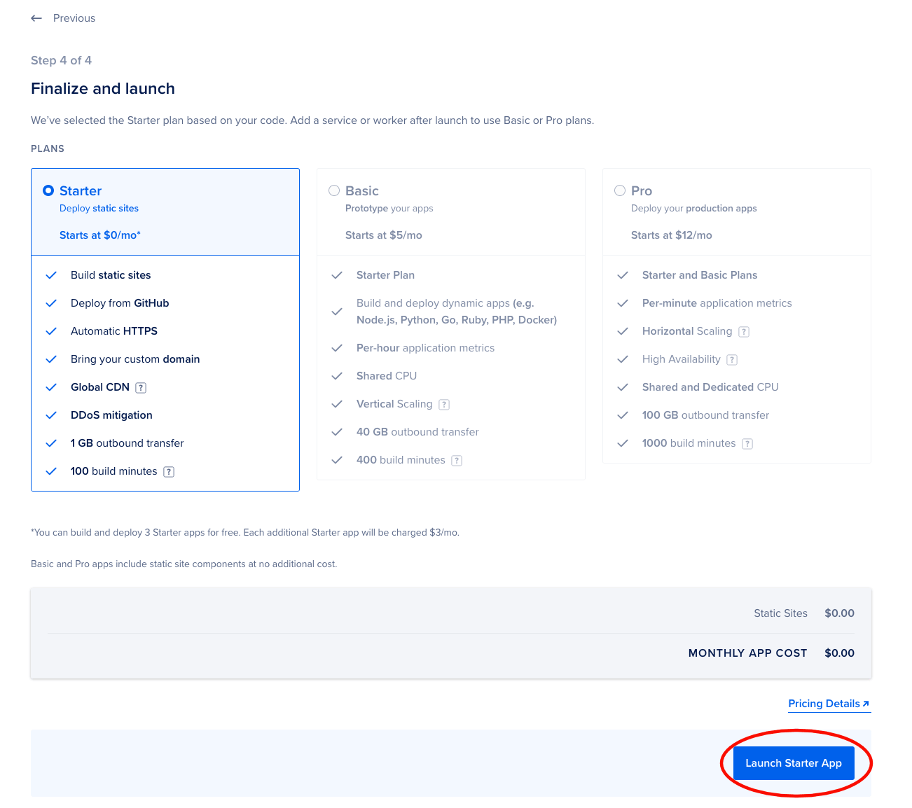 DigitalOcean App Platform launch step